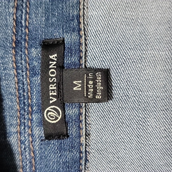 Versona Distressed Tunic Length Denim Jean Jacket - Picture 5 of 7